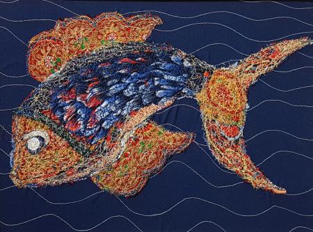 Zlata ribica (Tekstilni kolaž - 2021) - Marcela Kopitar